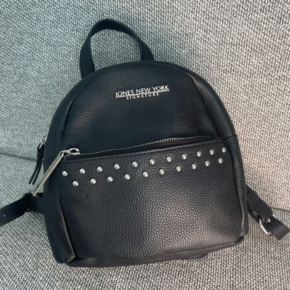 Jones New York Black Backpack with Matte Finish and Silver Studs